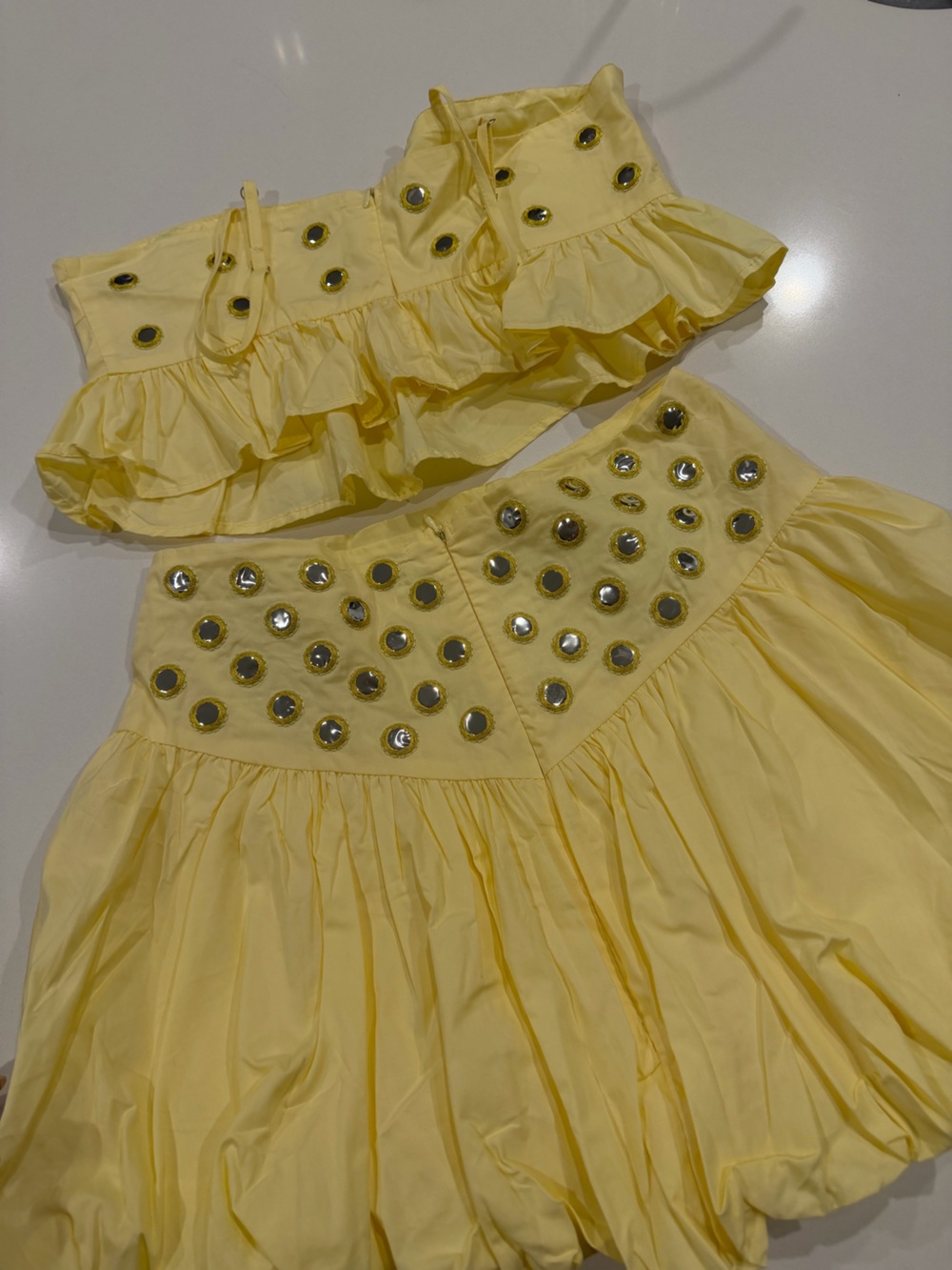 Yellow Embellished Ruffle Mini Set - Women's Set - Picture 2 of 4
